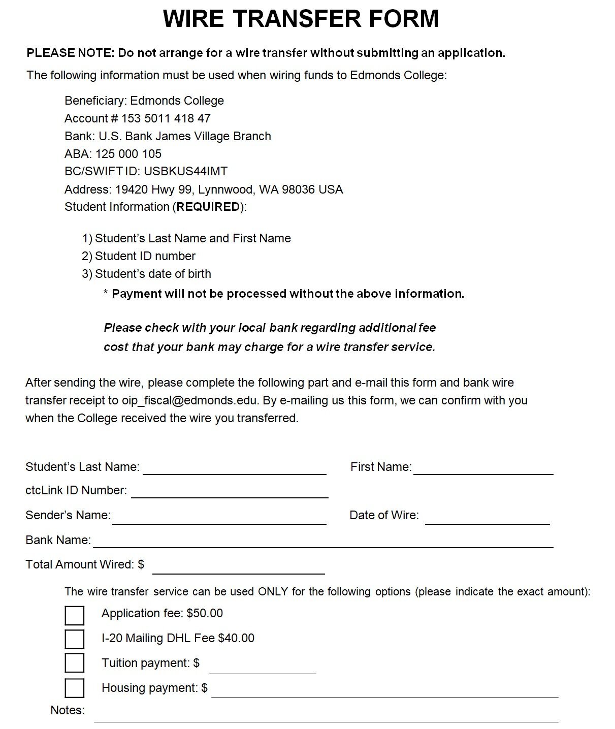 wire transfer form