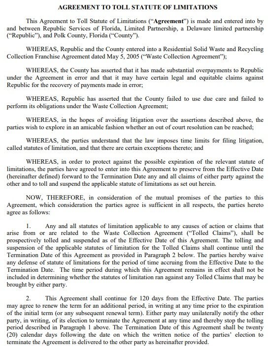 agreement to toll statute of limitations