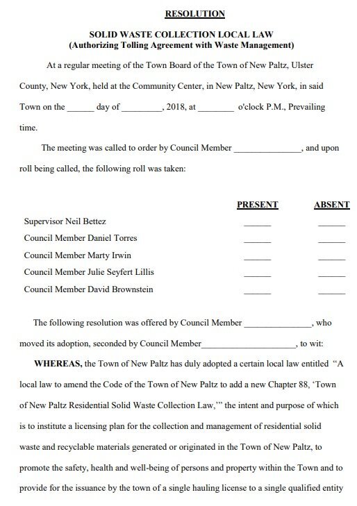authorizing tolling agreement with waste management