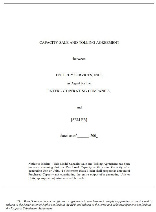 capacity sale and tolling agreement