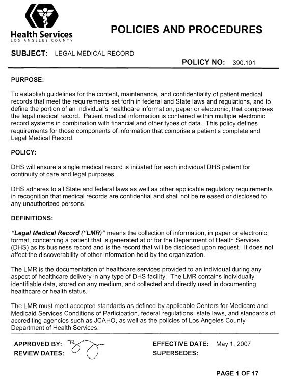 free medical records policy and procedure template
