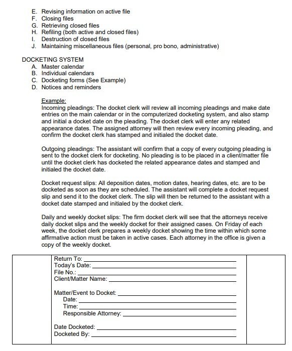 law office procedures manual template free