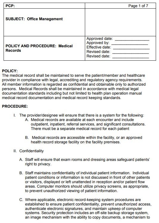 medical records policy and procedure template