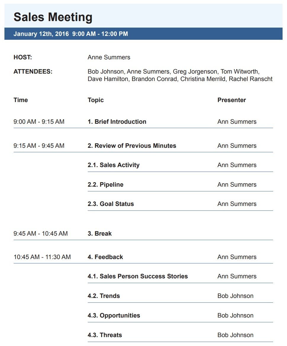 sales meeting agenda template