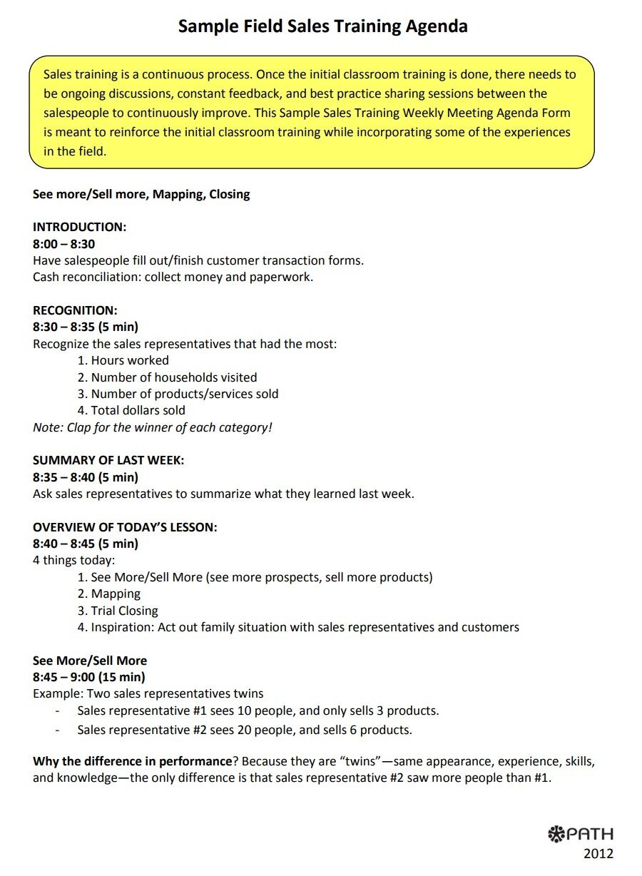 sales training meeting agenda sample