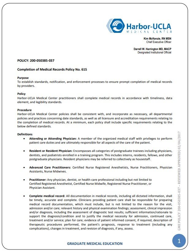 timely completion of medical records policy template
