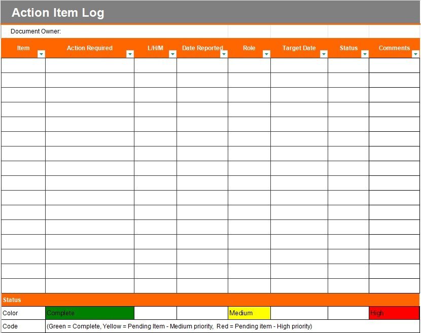 action item log template