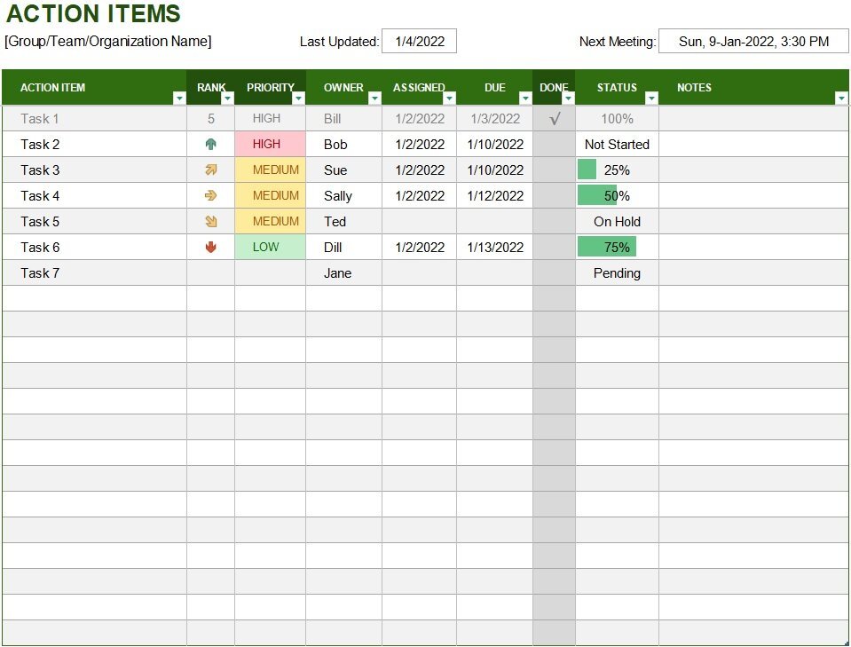 action item template excel