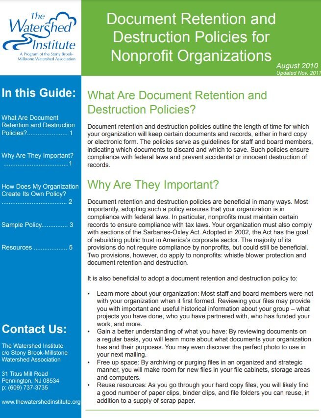 document retention and destruction policies for nonprofit organizations