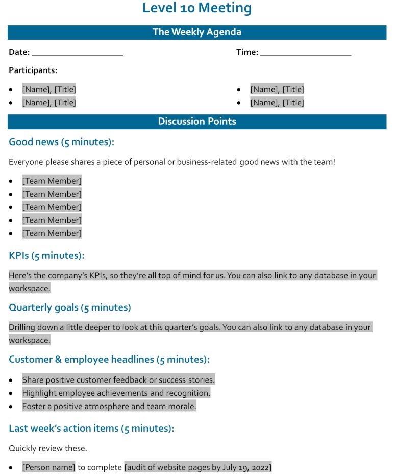level 10 meeting agenda template