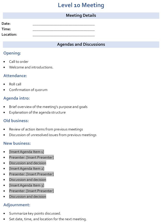 level 10 meeting template
